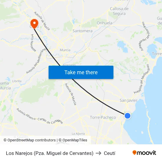 Los Narejos (Pza. Miguel de Cervantes) to Ceutí map