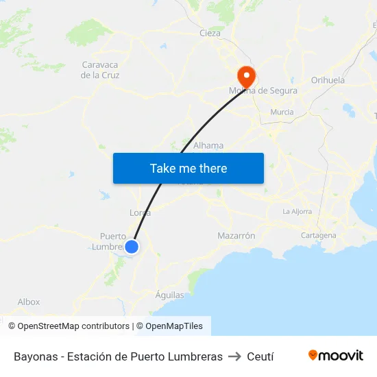 Bayonas - Estación de Puerto Lumbreras to Ceutí map