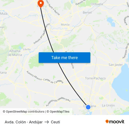 Avda. Colón - Andújar to Ceutí map