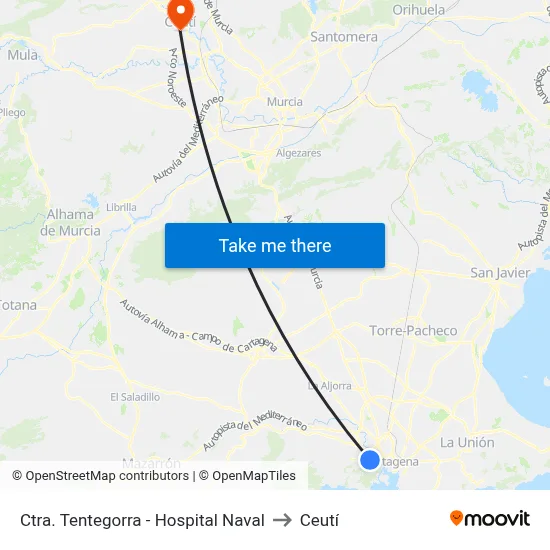 Ctra. Tentegorra - Hospital Naval to Ceutí map