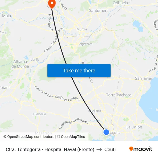 Ctra. Tentegorra - Hospital Naval (Frente) to Ceutí map