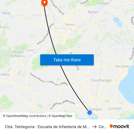 Ctra. Tentegorra - Escuela de Infantería de Marina to Ceutí map