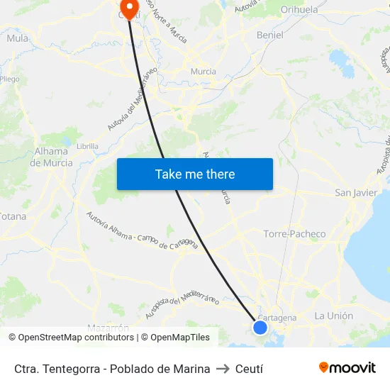 Ctra. Tentegorra - Poblado de Marina to Ceutí map