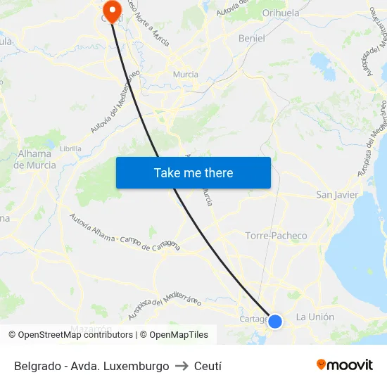 Belgrado - Avda. Luxemburgo to Ceutí map