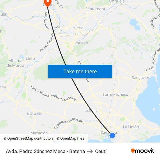 Avda. Pedro Sánchez Meca - Batería to Ceutí map