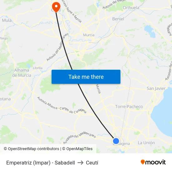 Emperatriz (Impar) - Sabadell to Ceutí map