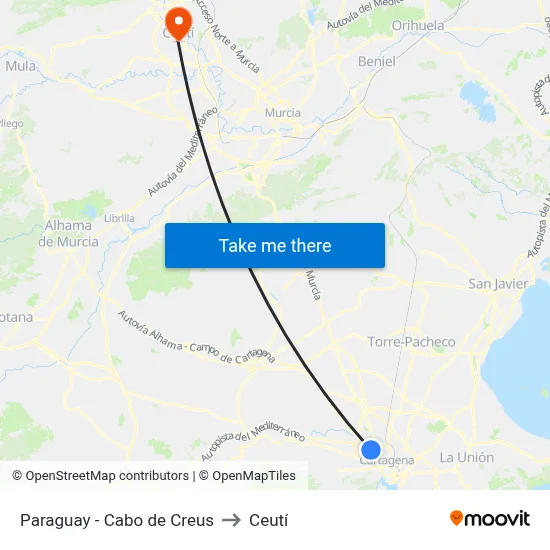 Paraguay - Cabo de Creus to Ceutí map
