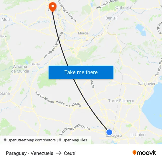 Paraguay - Venezuela to Ceutí map