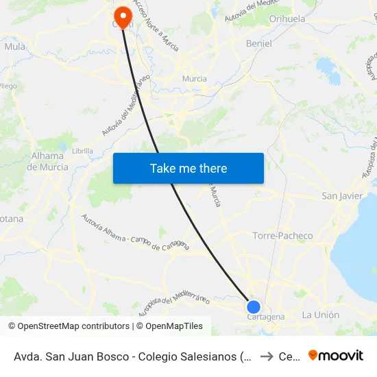 Avda. San Juan Bosco - Colegio Salesianos (Frente) to Ceutí map