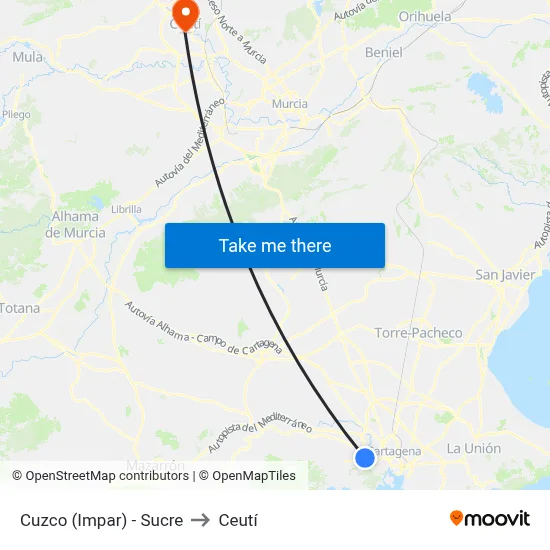 Cuzco (Impar) - Sucre to Ceutí map