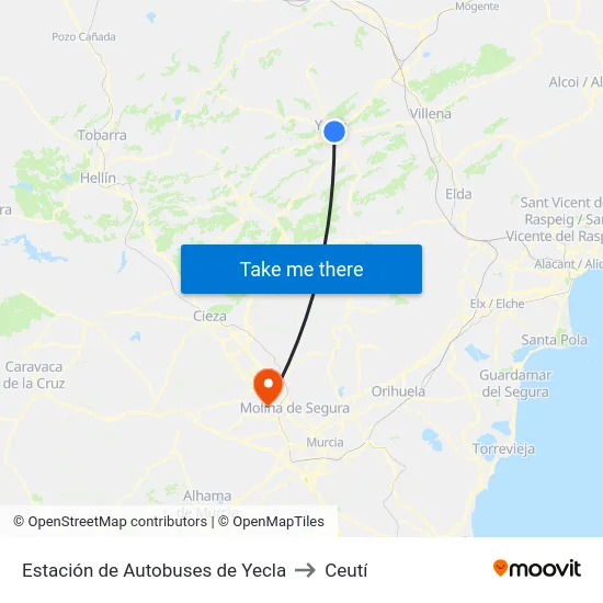 Estación de Autobuses de Yecla to Ceutí map