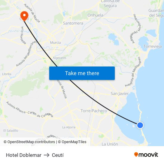 Hotel Doblemar to Ceutí map