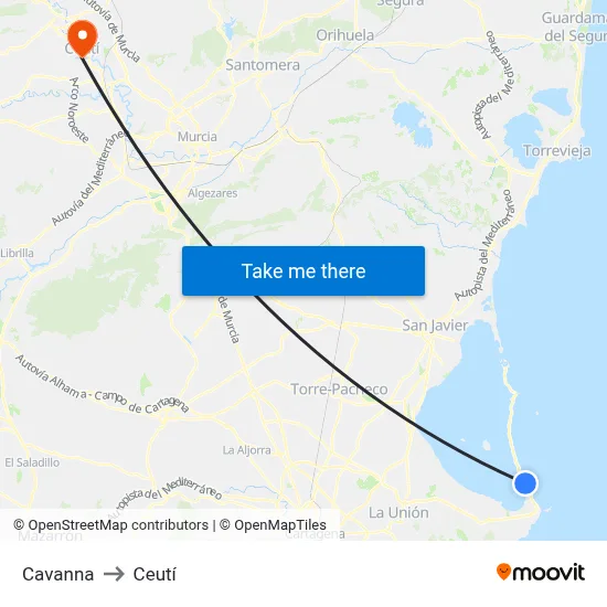 Cavanna to Ceutí map