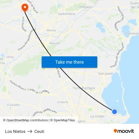 Los Nietos to Ceutí map