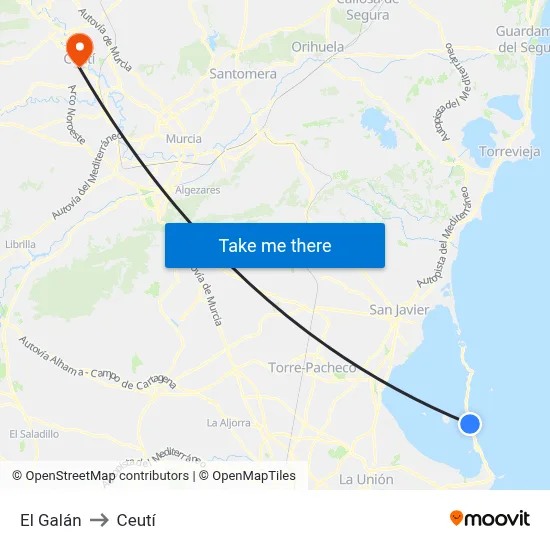 El Galán to Ceutí map