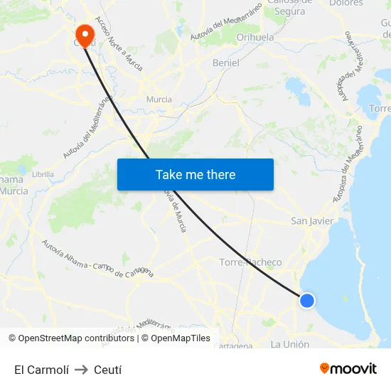El Carmolí to Ceutí map