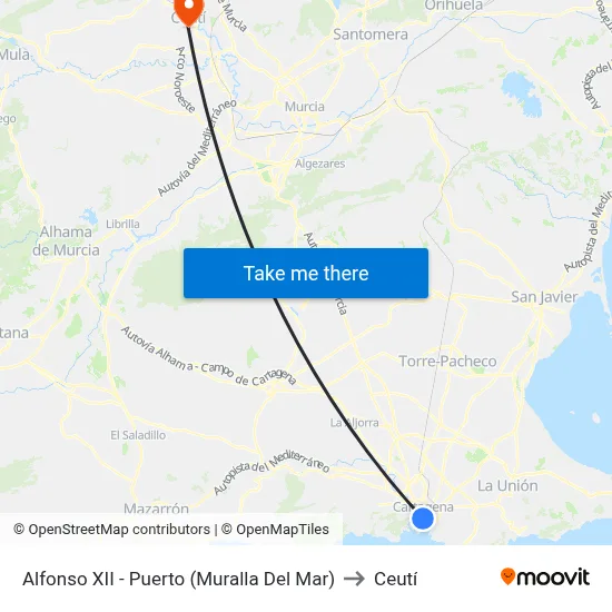 Alfonso XII - Puerto (Muralla Del Mar) to Ceutí map