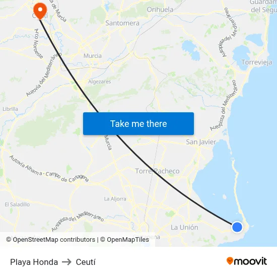 Playa Honda to Ceutí map