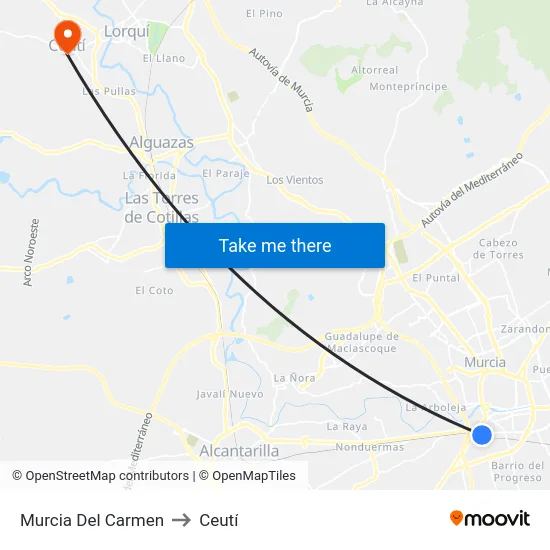 Murcia Del Carmen to Ceutí map