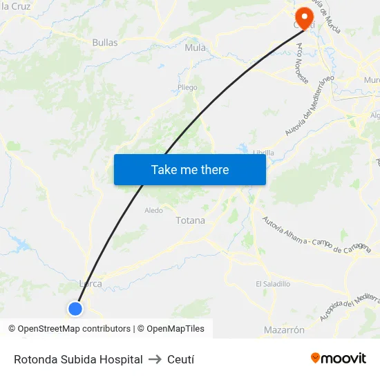 Rotonda Subida Hospital to Ceutí map