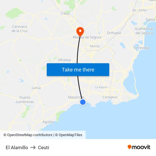 El Alamillo to Ceutí map