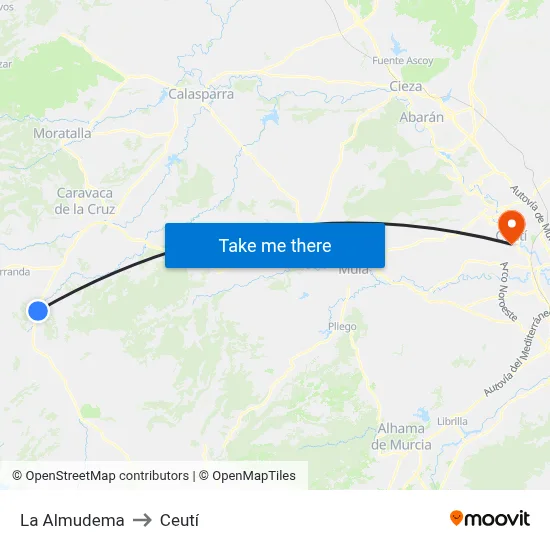 La Almudema to Ceutí map