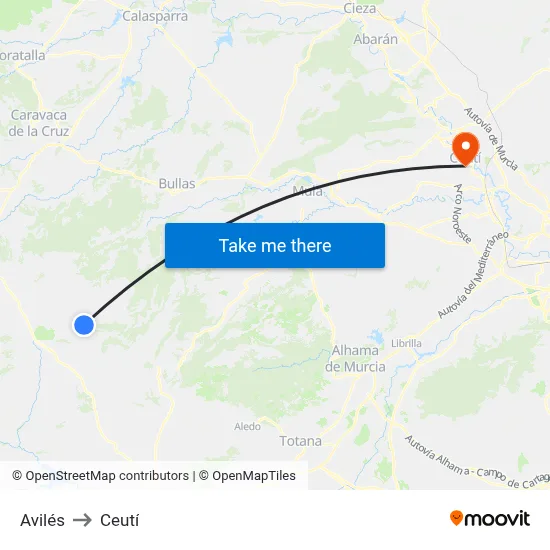 Avilés to Ceutí map