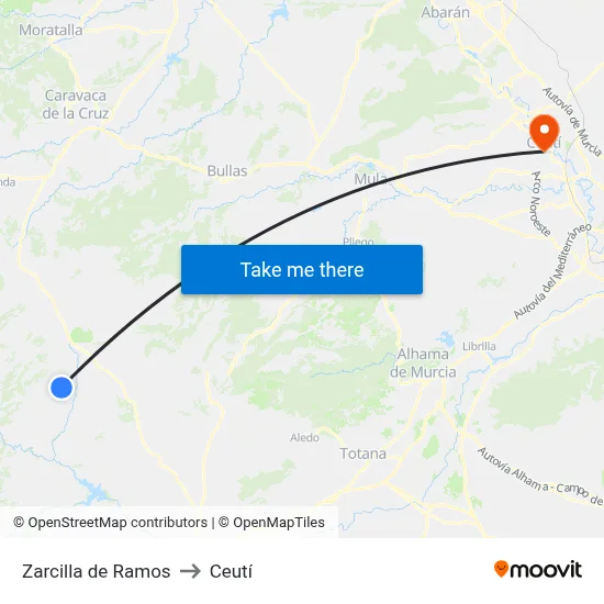 Zarcilla de Ramos to Ceutí map