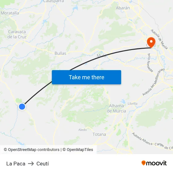 La Paca to Ceutí map