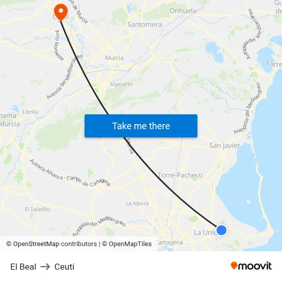 El Beal to Ceutí map