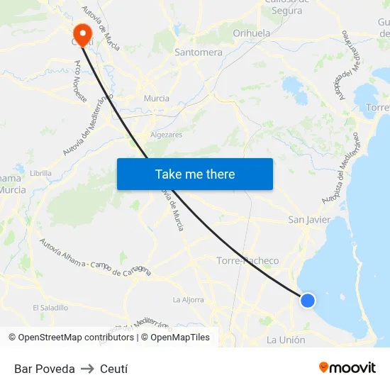 Bar Poveda to Ceutí map