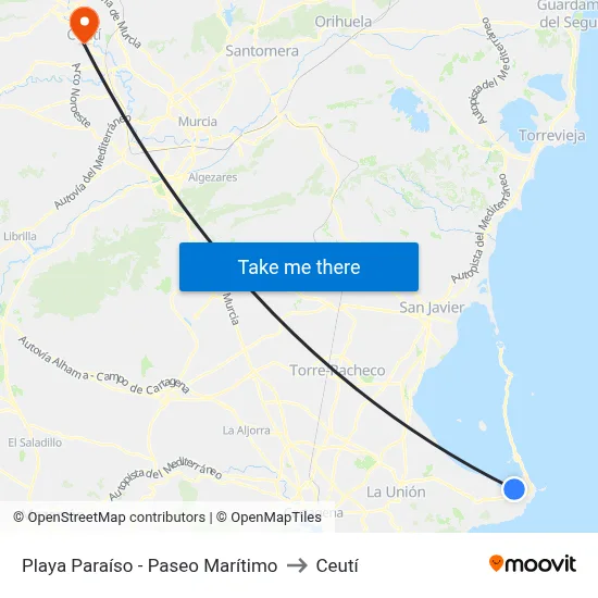 Playa Paraíso - Paseo Marítimo to Ceutí map