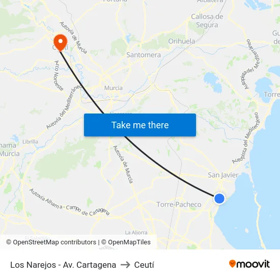 Los Narejos - Av. Cartagena to Ceutí map