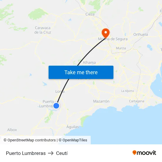 Puerto Lumbreras to Ceutí map