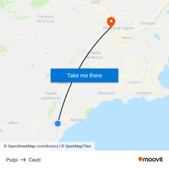 Pulpí to Ceutí map