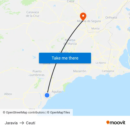Jaravía to Ceutí map