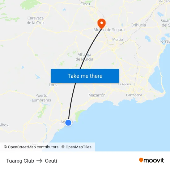 Tuareg Club to Ceutí map
