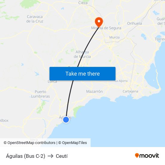 Águilas (Bus C-2) to Ceutí map