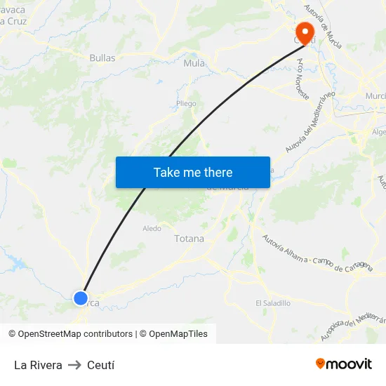 La Rivera to Ceutí map