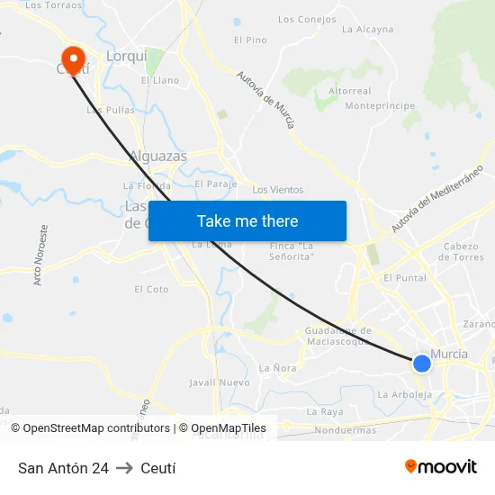 San Antón 24 to Ceutí map