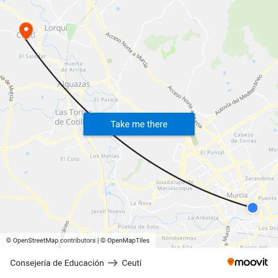 Consejería de Educación to Ceutí map