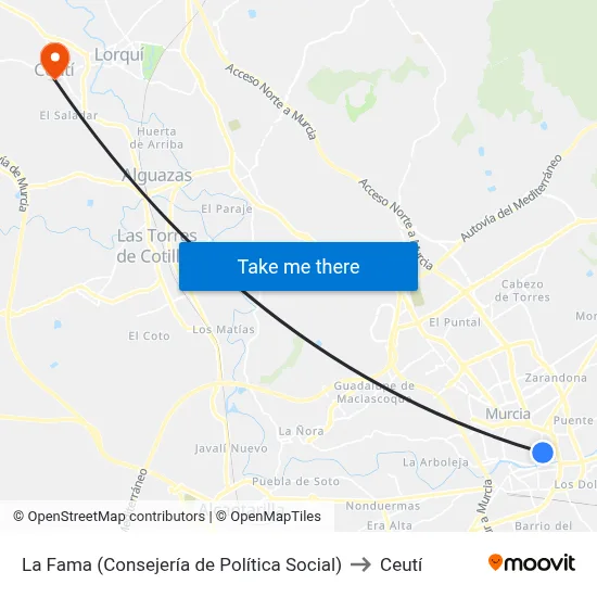 La Fama (Consejería de Política Social) to Ceutí map