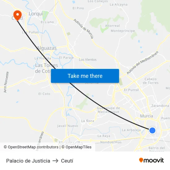 Palacio de Justicia to Ceutí map
