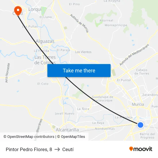 Pintor Pedro Flores, 8 to Ceutí map