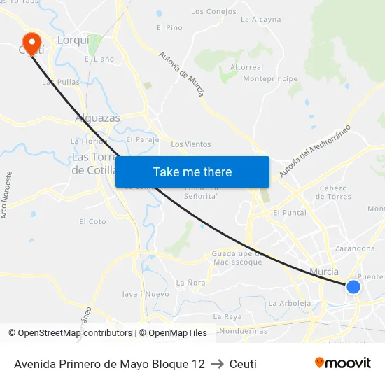 Avenida Primero de Mayo Bloque 12 to Ceutí map