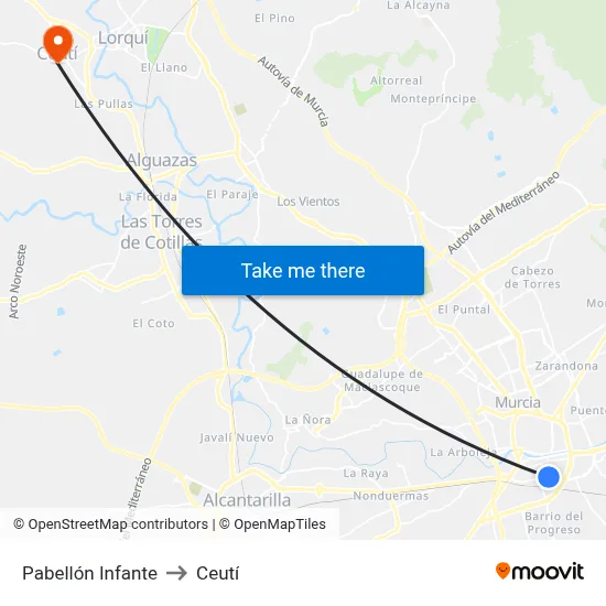 Pabellón Infante to Ceutí map