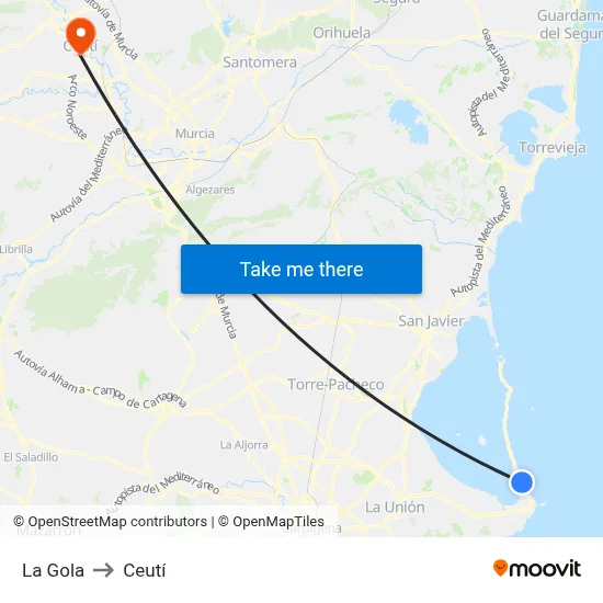 La Gola to Ceutí map