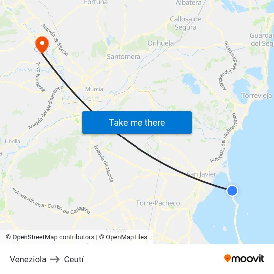 Veneziola to Ceutí map