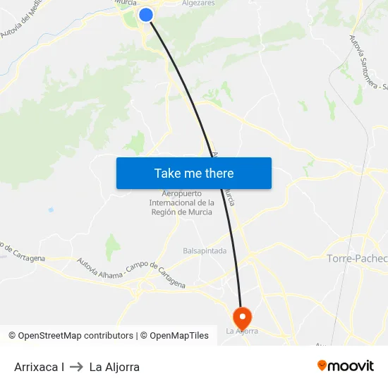 Arrixaca I to La Aljorra map