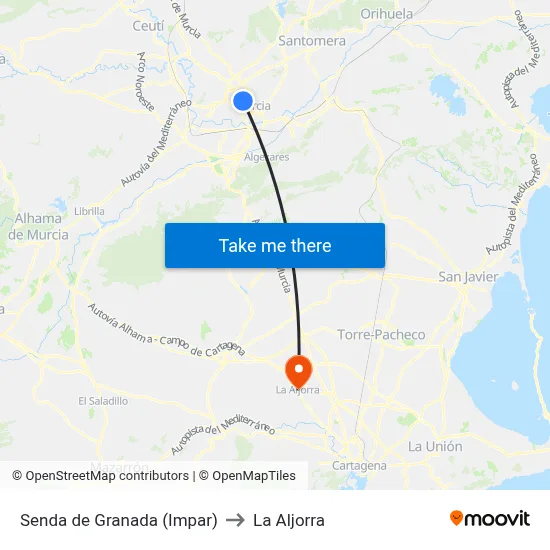 Senda de Granada (Impar) to La Aljorra map